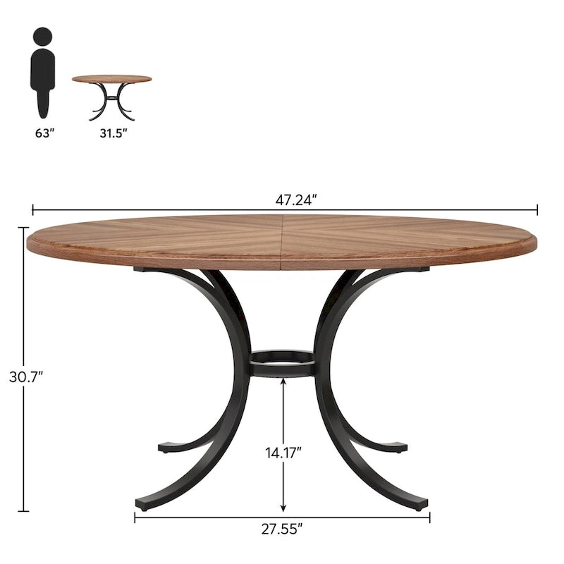 Round Dining Table for 4-6 People, 47 Farmouse Kitchen Table for Dining Room, Living Room, Rustic