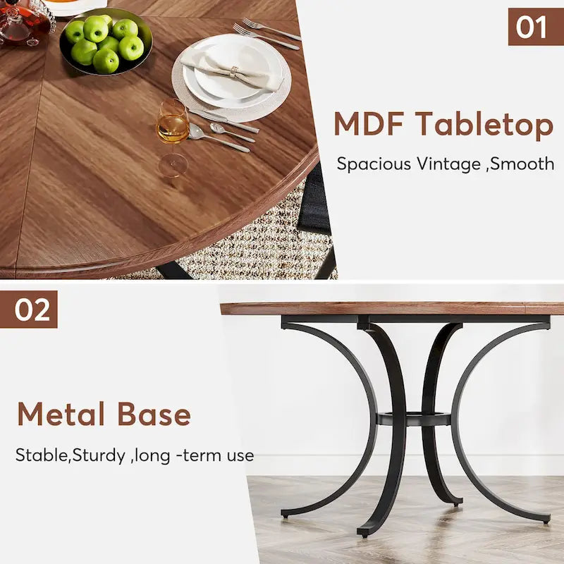 Round Dining Table for 4-6 People, 47 Farmouse Kitchen Table for Dining Room, Living Room, Rustic