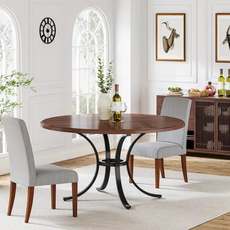 Round Dining Table for 4-6 People, 47 Farmouse Kitchen Table for Dining Room, Living Room, Rustic