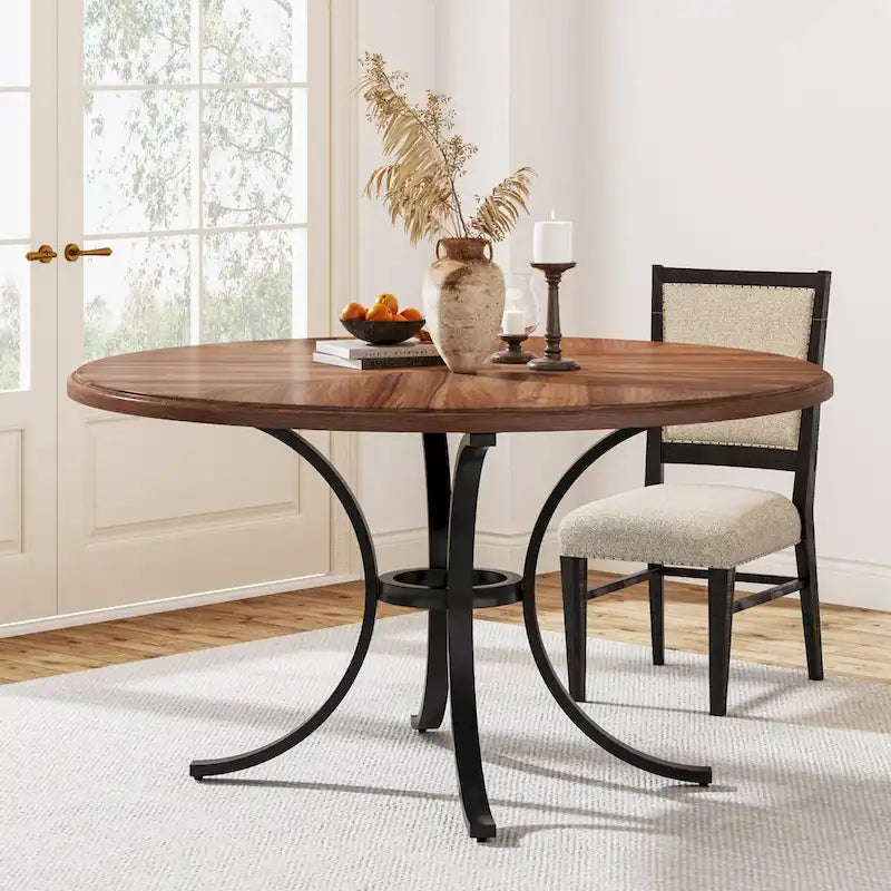 Round Dining Table for 4-6 People, 47 Farmouse Kitchen Table for Dining Room, Living Room, Rustic