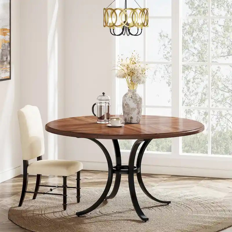Round Dining Table for 4-6 People, 47 Farmouse Kitchen Table for Dining Room, Living Room, Rustic