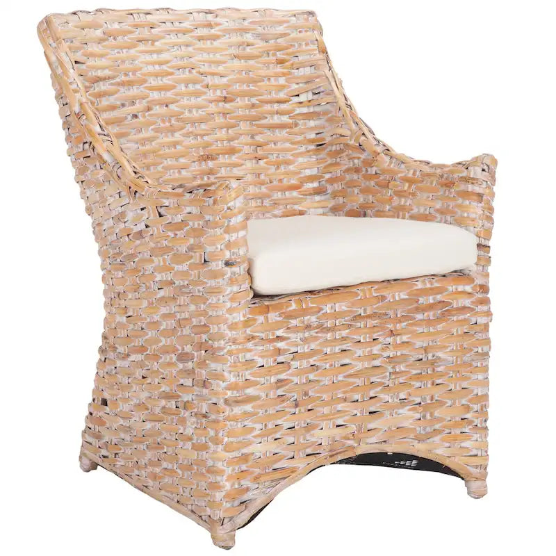 Rattan Wicker Wingback Armchair with Cotton Cushion | Fully Assembled
