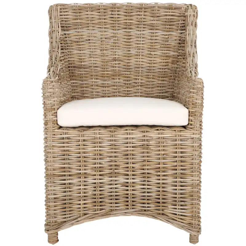 Rattan Wicker Wingback Armchair with Cotton Cushion | Fully Assembled