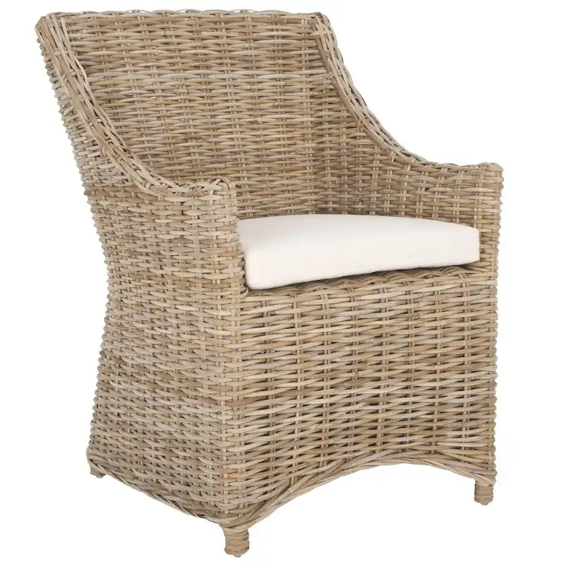 Rattan Wicker Wingback Armchair with Cotton Cushion | Fully Assembled
