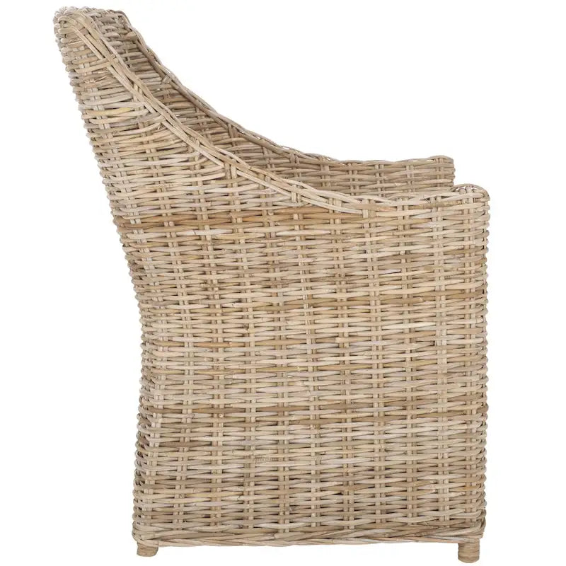 Rattan Wicker Wingback Armchair with Cotton Cushion | Fully Assembled
