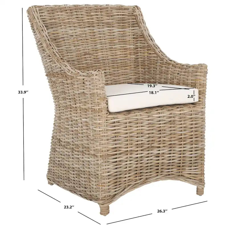 Rattan Wicker Wingback Armchair with Cotton Cushion | Fully Assembled