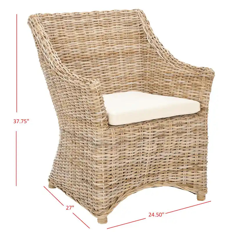 Rattan Wicker Wingback Armchair with Cotton Cushion | Fully Assembled