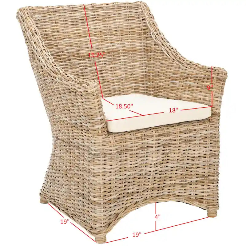Rattan Wicker Wingback Armchair with Cotton Cushion | Fully Assembled