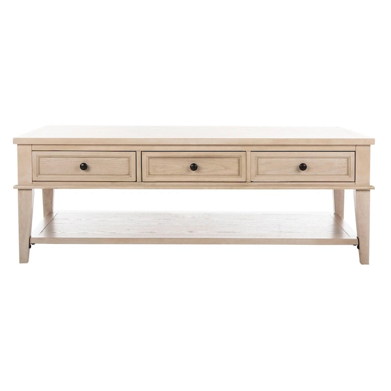 Shaker Style Pine Wood Coffee Table with 3 Drawers and Lower Shelf