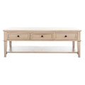 Shaker Style Pine Wood Coffee Table with 3 Drawers and Lower Shelf