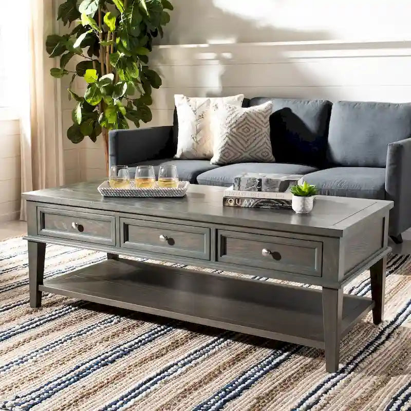 Shaker Style Pine Wood Coffee Table with 3 Drawers and Lower Shelf