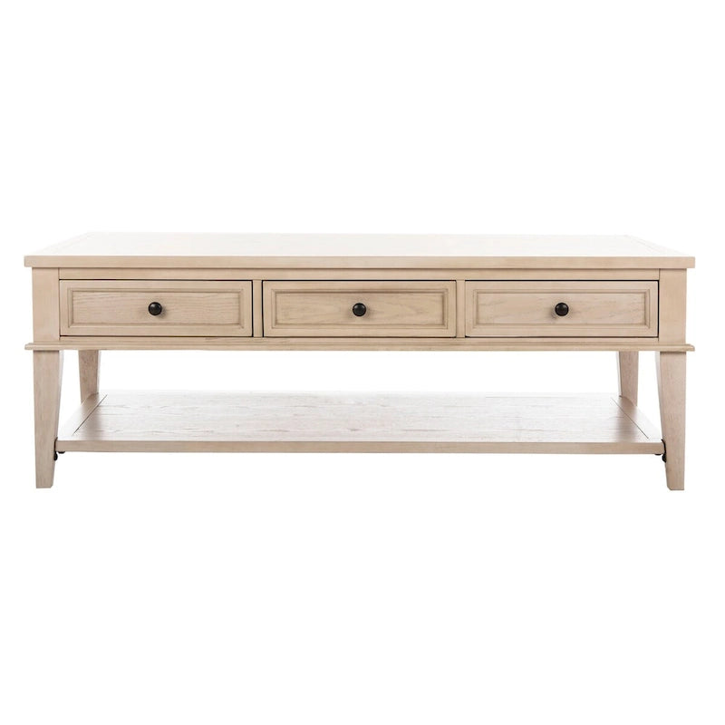 Shaker Style Pine Wood Coffee Table with 3 Drawers and Lower Shelf
