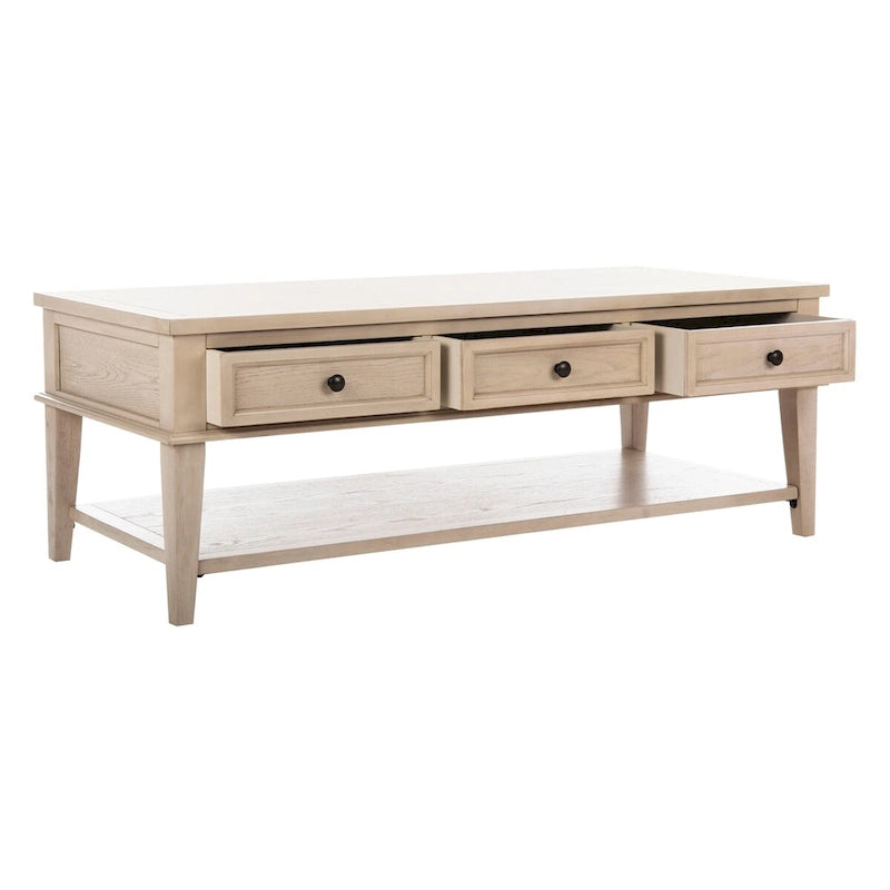 Shaker Style Pine Wood Coffee Table with 3 Drawers and Lower Shelf
