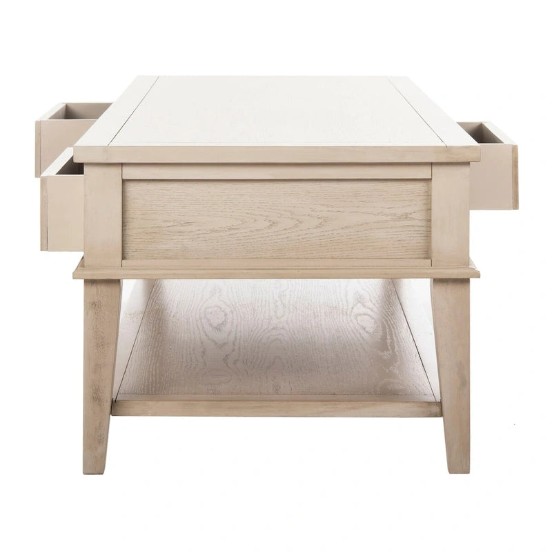 Shaker Style Pine Wood Coffee Table with 3 Drawers and Lower Shelf
