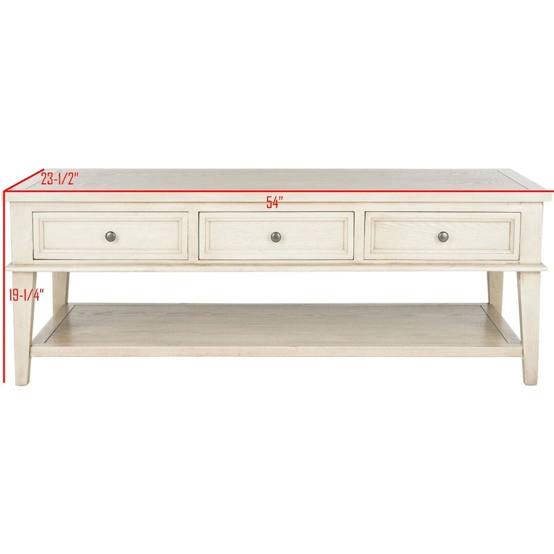 Shaker Style Pine Wood Coffee Table with 3 Drawers and Lower Shelf