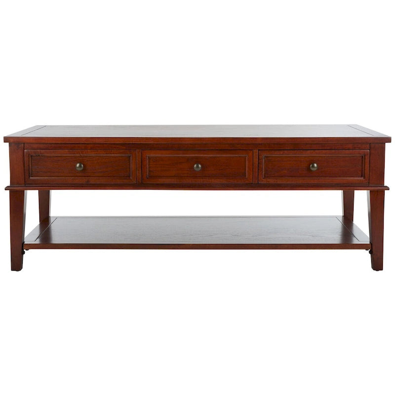 Shaker Style Pine Wood Coffee Table with 3 Drawers and Lower Shelf