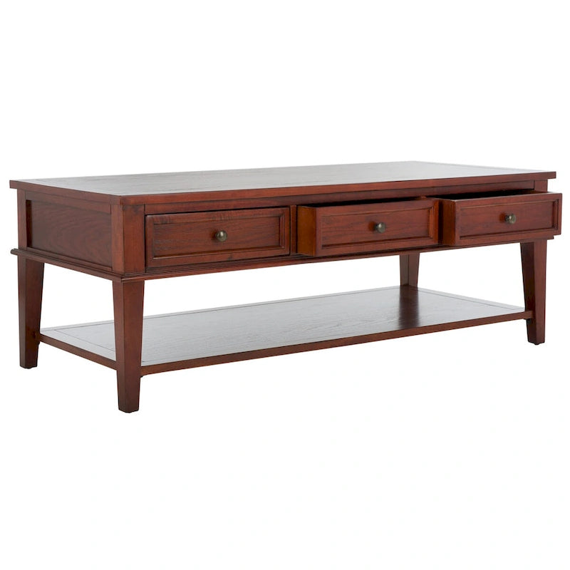 Shaker Style Pine Wood Coffee Table with 3 Drawers and Lower Shelf
