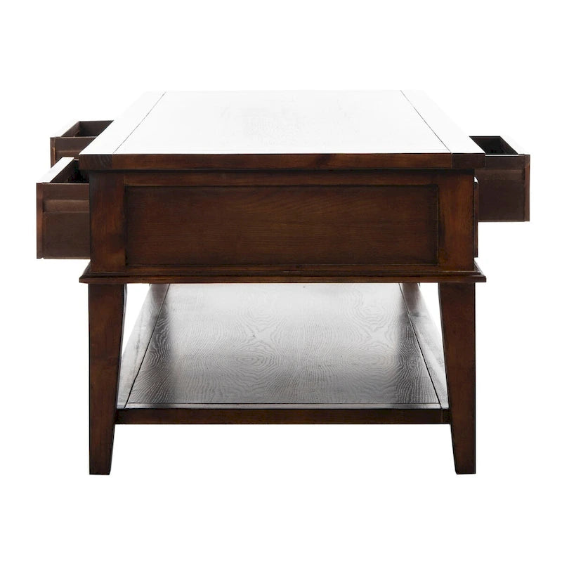 Shaker Style Pine Wood Coffee Table with 3 Drawers and Lower Shelf