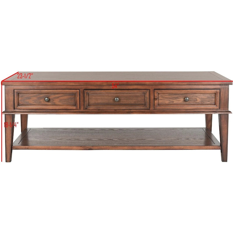 Shaker Style Pine Wood Coffee Table with 3 Drawers and Lower Shelf