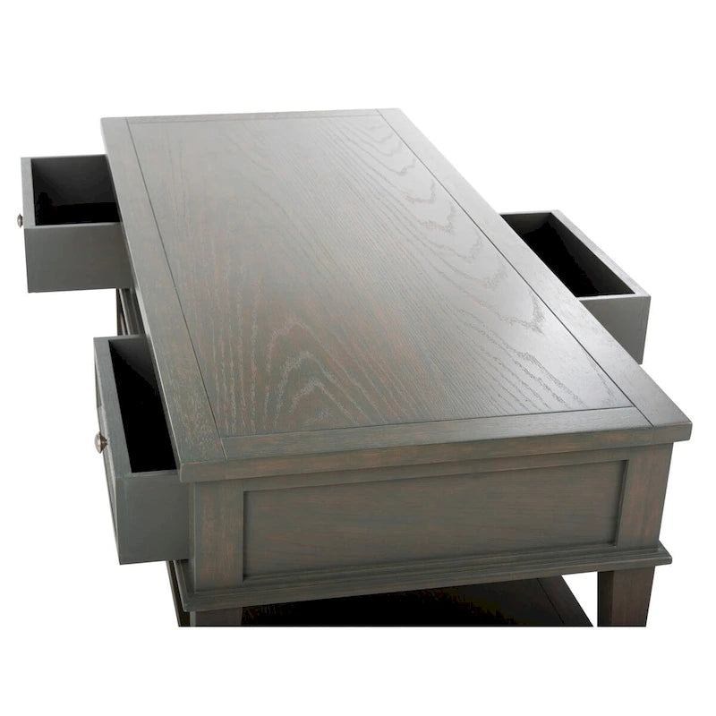 Shaker Style Pine Wood Coffee Table with 3 Drawers and Lower Shelf