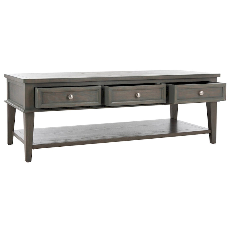 Shaker Style Pine Wood Coffee Table with 3 Drawers and Lower Shelf