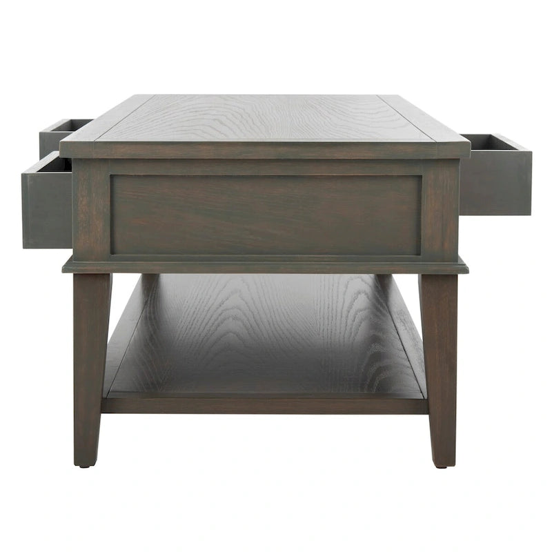 Shaker Style Pine Wood Coffee Table with 3 Drawers and Lower Shelf