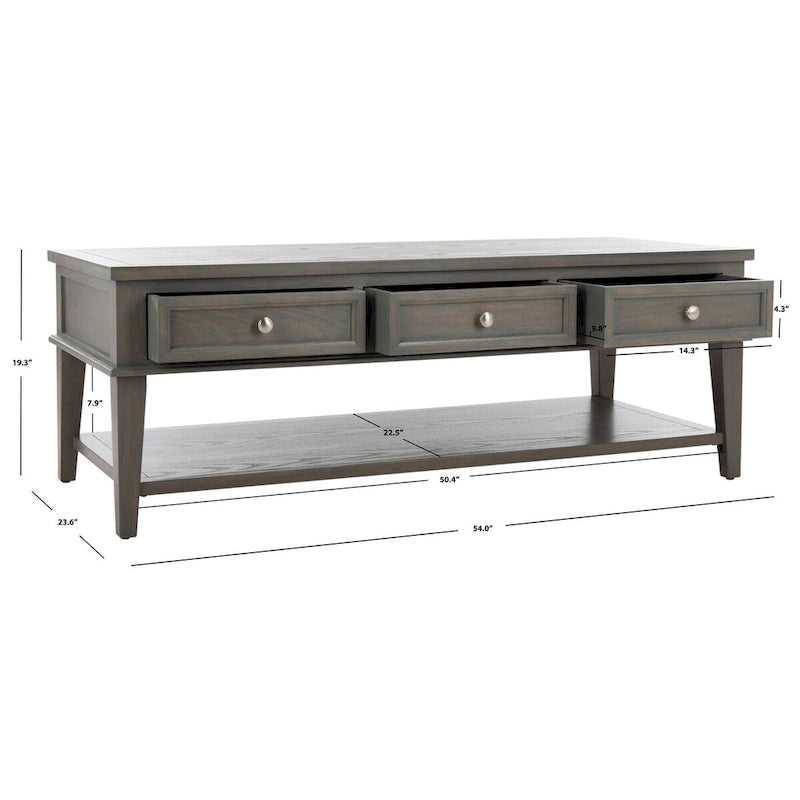 Shaker Style Pine Wood Coffee Table with 3 Drawers and Lower Shelf