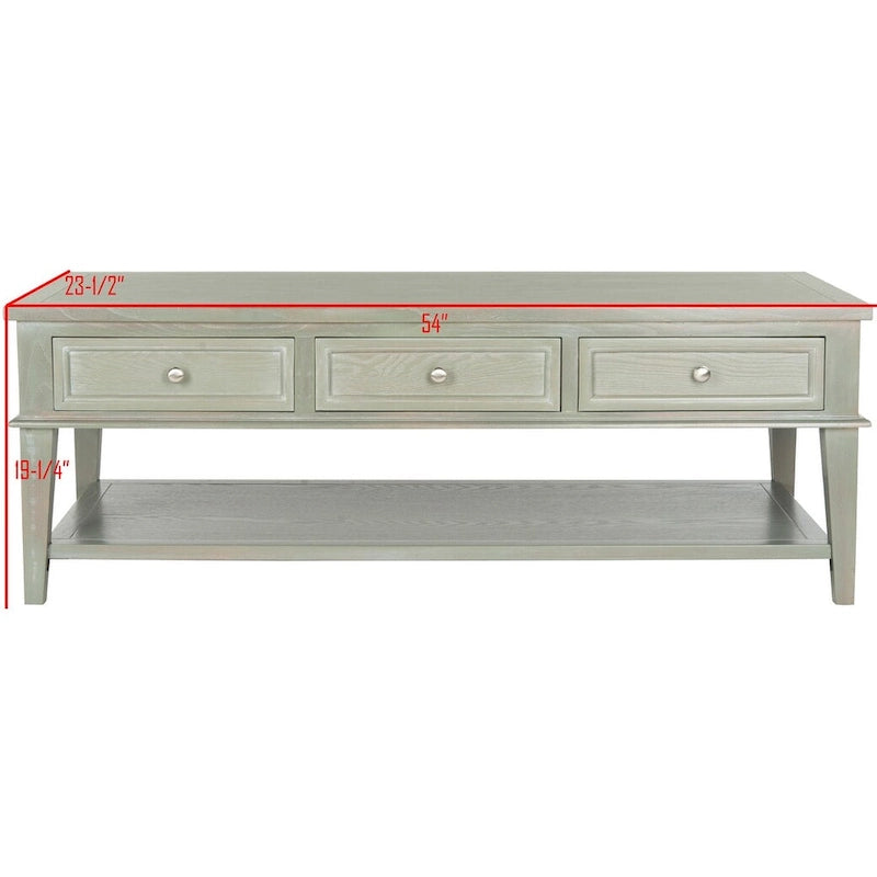 Shaker Style Pine Wood Coffee Table with 3 Drawers and Lower Shelf