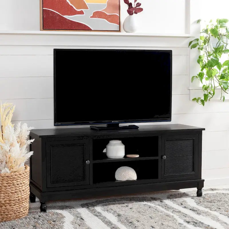 2-Door 1-Shelf Media Stand with Striated Door Detail | Distressed Finish
