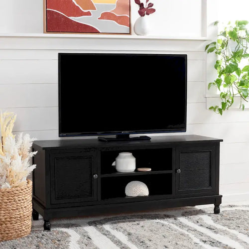 2-Door 1-Shelf Media Stand with Striated Door Detail | Distressed Finish