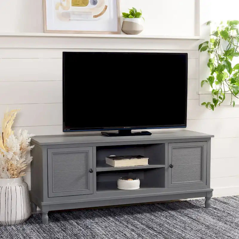 2-Door 1-Shelf Media Stand with Striated Door Detail | Distressed Finish
