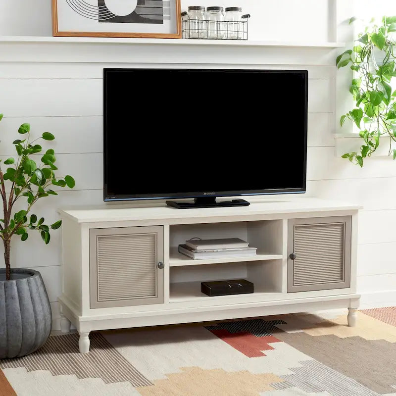 2-Door 1-Shelf Media Stand with Striated Door Detail | Distressed Finish