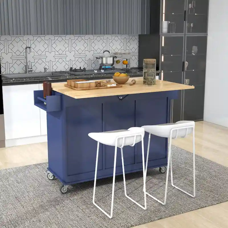 White Rolling Kitchen Island Solid Wood Top, Locking Wheels, Storage & More