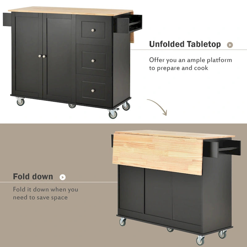 White Rolling Kitchen Island Solid Wood Top, Locking Wheels, Storage & More