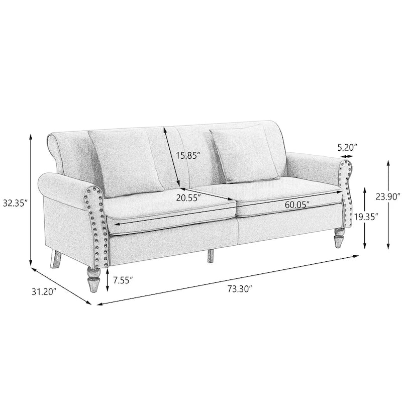 Modern 73 Couch Loveseat Upholstered Sofa