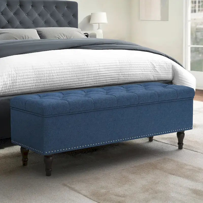 Tufted Storage Bench — Upholstered Ottoman with Wood Legs | 50.8" W × 17.1" D × 18.3" H