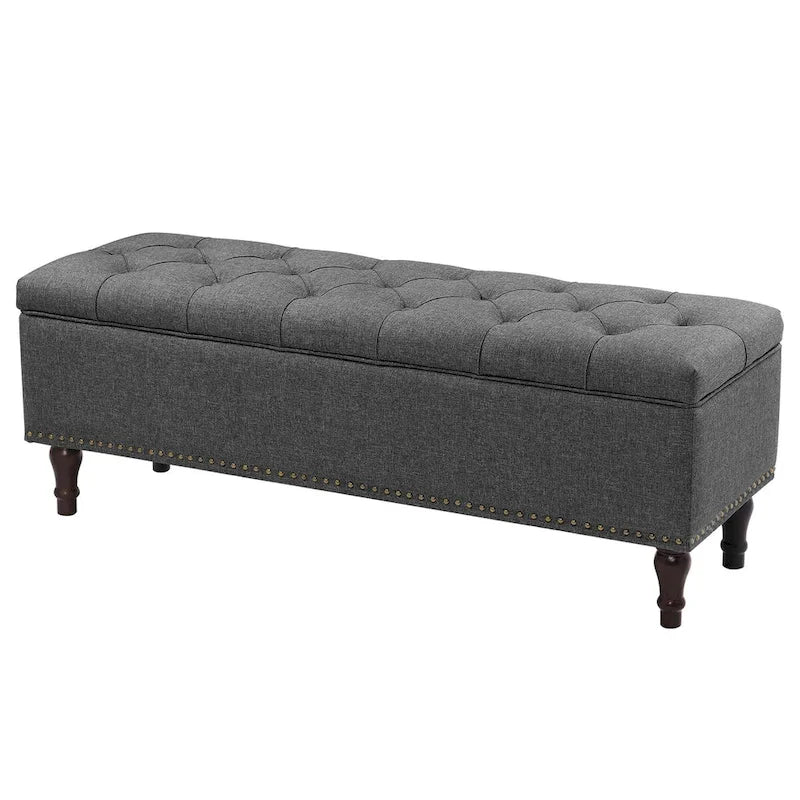 Tufted Storage Bench — Upholstered Ottoman with Wood Legs | 50.8" W × 17.1" D × 18.3" H