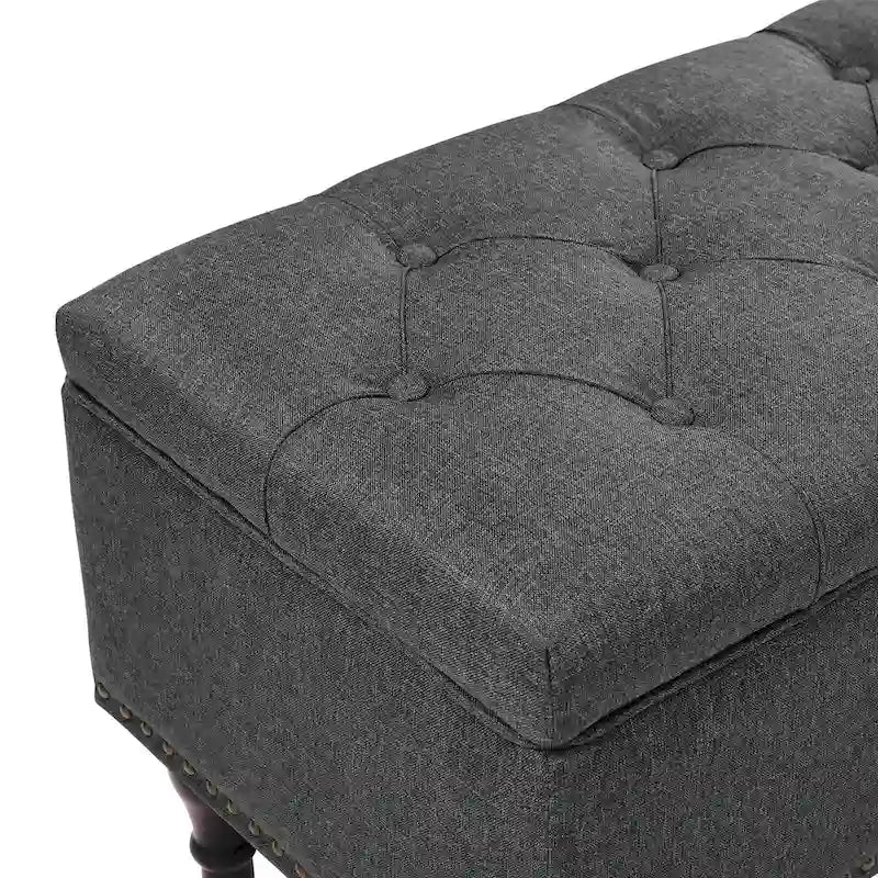 Tufted Storage Bench — Upholstered Ottoman with Wood Legs | 50.8" W × 17.1" D × 18.3" H