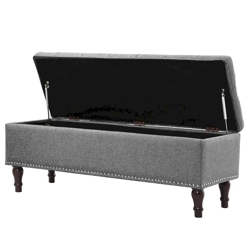 Tufted Storage Bench — Upholstered Ottoman with Wood Legs | 50.8" W × 17.1" D × 18.3" H