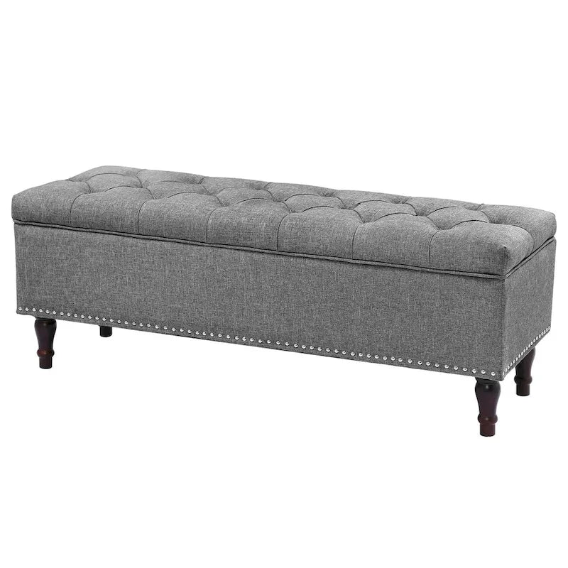 Tufted Storage Bench — Upholstered Ottoman with Wood Legs | 50.8" W × 17.1" D × 18.3" H