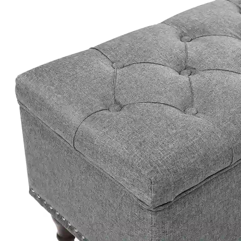 Tufted Storage Bench — Upholstered Ottoman with Wood Legs | 50.8" W × 17.1" D × 18.3" H