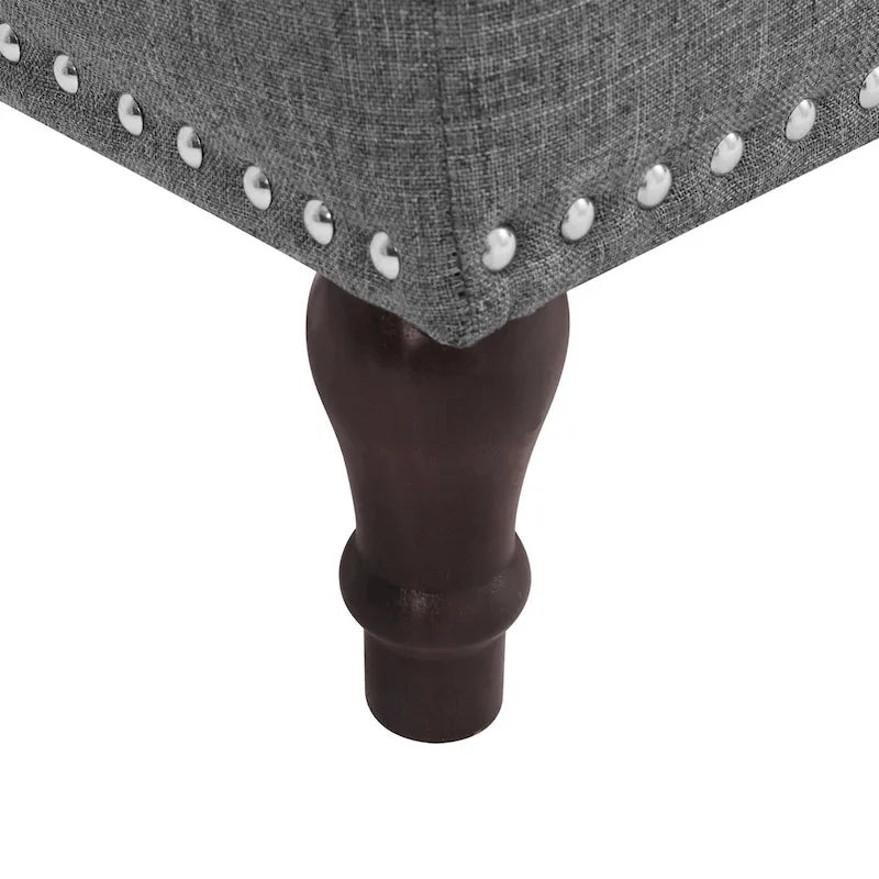 Tufted Storage Bench — Upholstered Ottoman with Wood Legs | 50.8" W × 17.1" D × 18.3" H