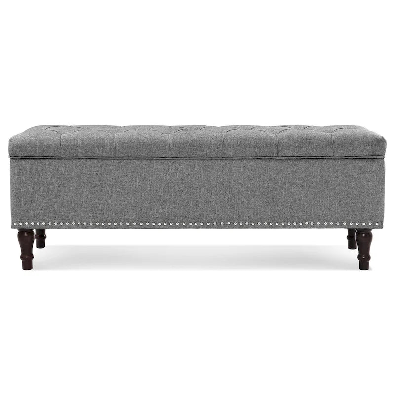 Tufted Storage Bench — Upholstered Ottoman with Wood Legs | 50.8" W × 17.1" D × 18.3" H