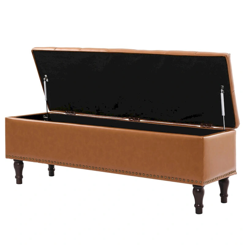 Tufted Storage Bench — Upholstered Ottoman with Wood Legs | 50.8" W × 17.1" D × 18.3" H