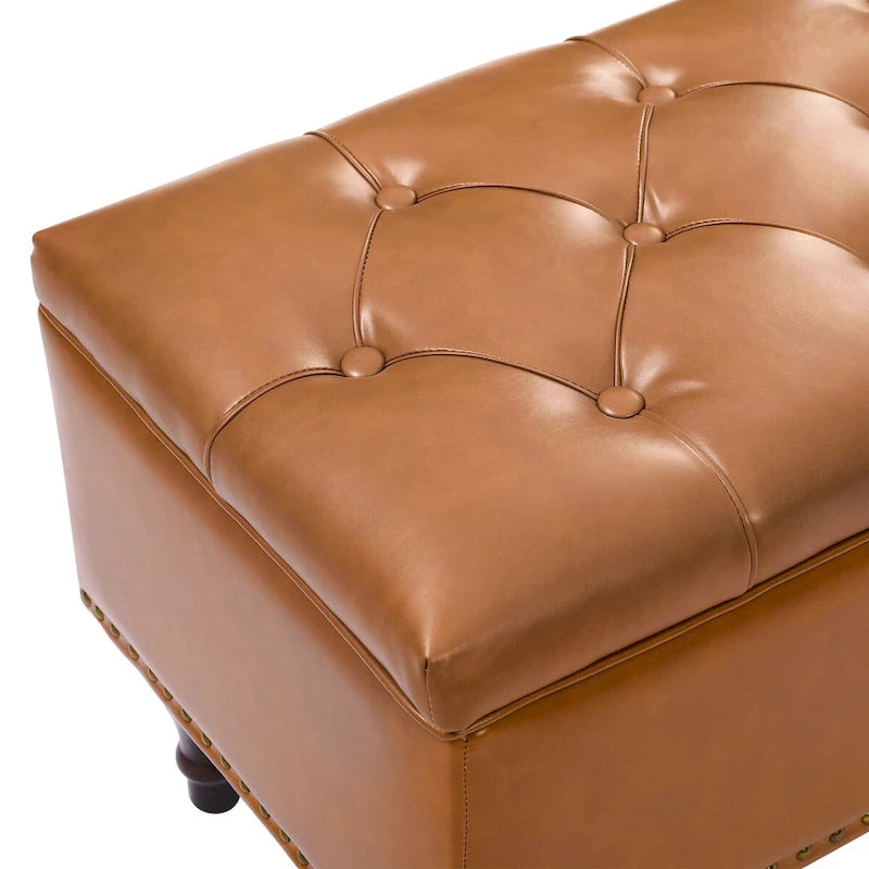 Tufted Storage Bench — Upholstered Ottoman with Wood Legs | 50.8" W × 17.1" D × 18.3" H