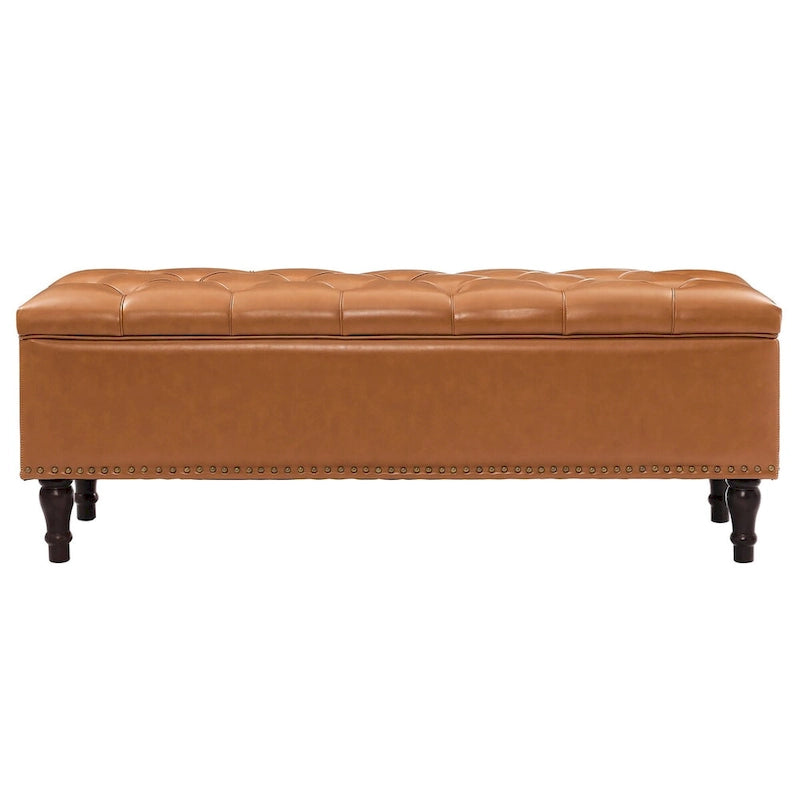 Tufted Storage Bench — Upholstered Ottoman with Wood Legs | 50.8" W × 17.1" D × 18.3" H
