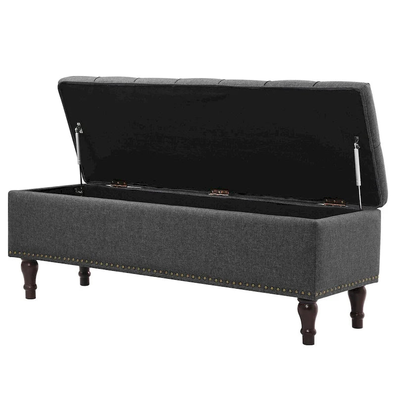 Tufted Storage Bench — Upholstered Ottoman with Wood Legs | 50.8" W × 17.1" D × 18.3" H