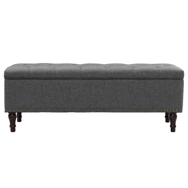 Tufted Storage Bench — Upholstered Ottoman with Wood Legs | 50.8" W × 17.1" D × 18.3" H