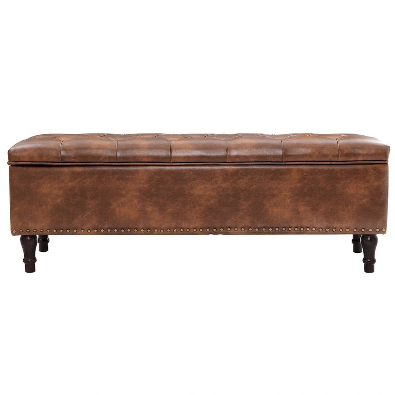 Tufted Storage Bench — Upholstered Ottoman with Wood Legs | 50.8" W × 17.1" D × 18.3" H