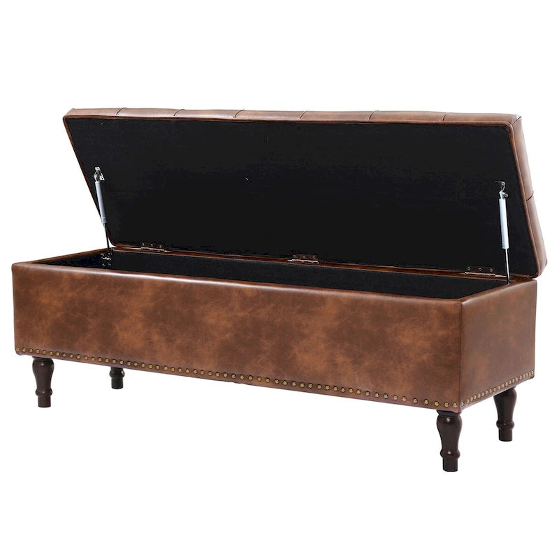 Tufted Storage Bench — Upholstered Ottoman with Wood Legs | 50.8" W × 17.1" D × 18.3" H